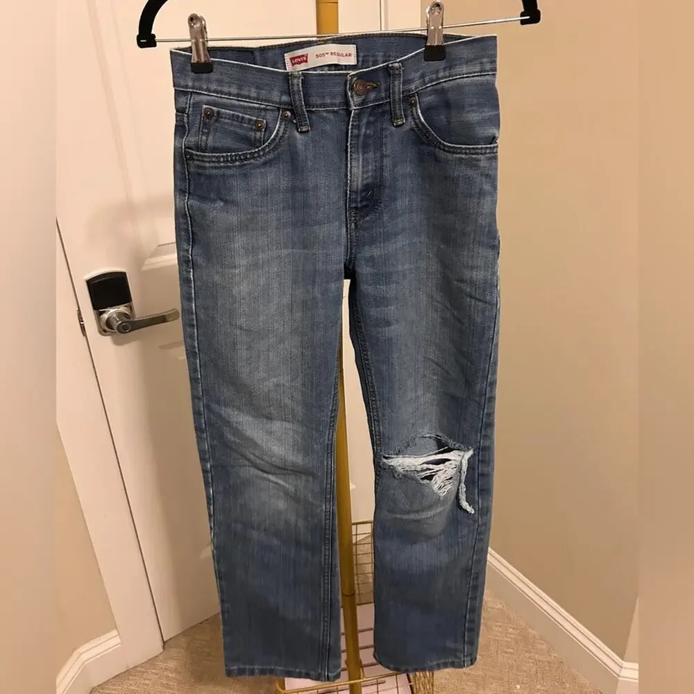 Levi’s 505 Regular Fit Light Wash Distressed Jeans –‎ Size 25x27